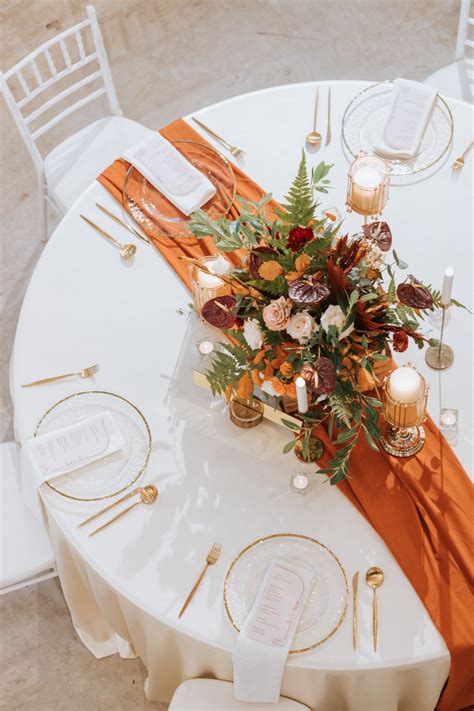 burnt orange table decor|burnt orange table runner wedding.